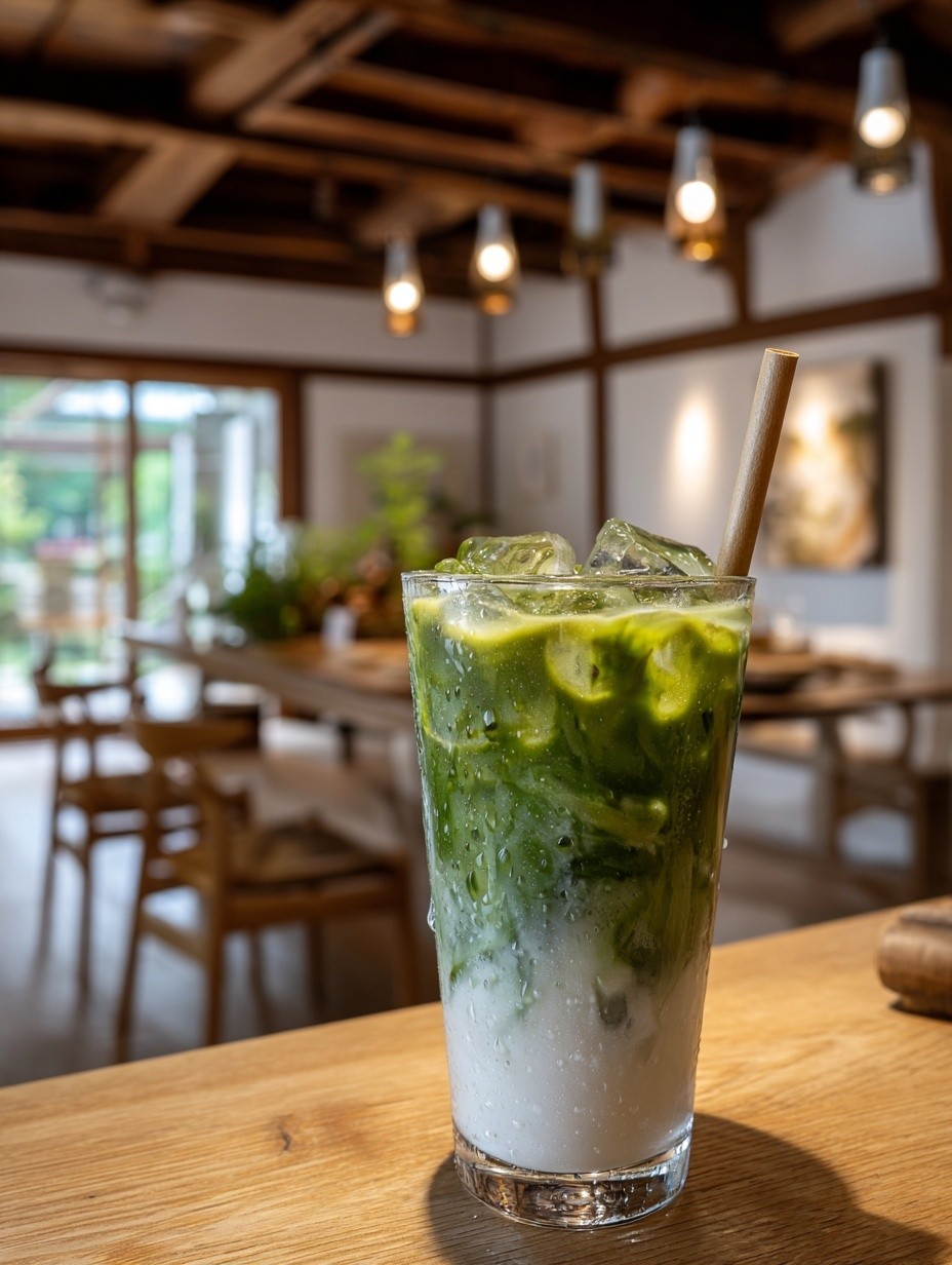 アイス抹茶ラテ ── ミルクに抹茶を重ねたグラデーションの一杯