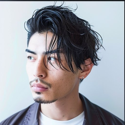 ニュアンスのある黒髪ショートの男性のヘアスタイル